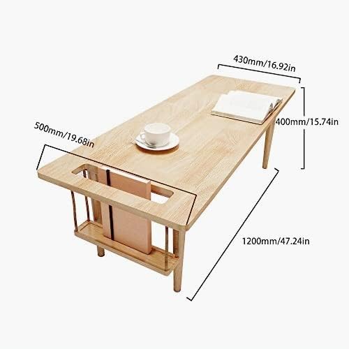 Miniatura 3 de WoodShine Mesa de café y té de madera moderna de mediados de siglo, escritorio de piso con acento japonés, mesa de café de madera maciza real con
