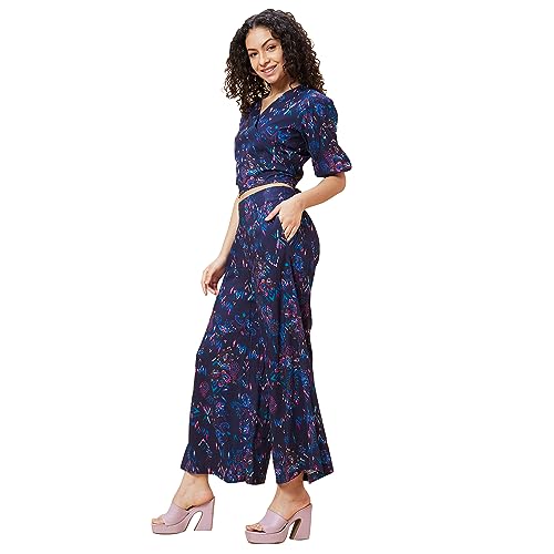 Image of Globus Women Blue Paisley Print Co-Ord Set with Top and Palazzo-3638348001