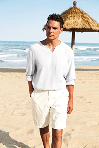 Coofandy Mens Henley Shirts Short/Long Sleeve Lightweight V Neck Yoga Hippie Tee Shirts Vintage Casual Tops Fashion White #TOP1