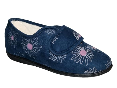 footloose.shoes Ladies Fully Washable Diabetic Touch Fastening Strap Shoe Slipper Sizes 3-8 (Navy, UK Footwear Size System, Adult, Women, Numeric, Wide, 5)