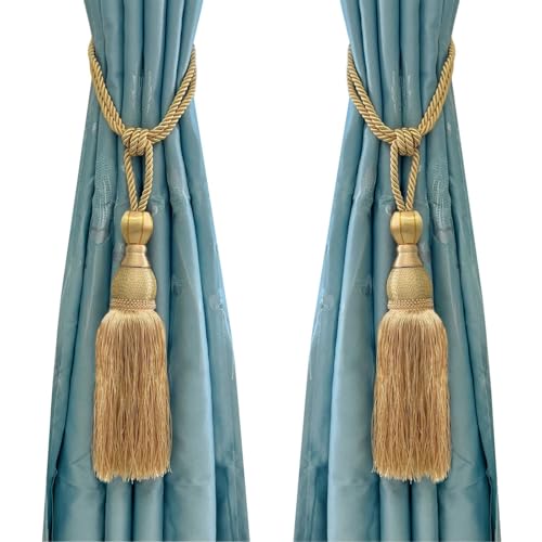 Selling Wonderful Curtain Holdbacks Curtains Tiebacks Home Decorative Braided Buckle Fastener Accessories Window Drapery Ball Tassels Tiebacks, Set of 2(Gold)