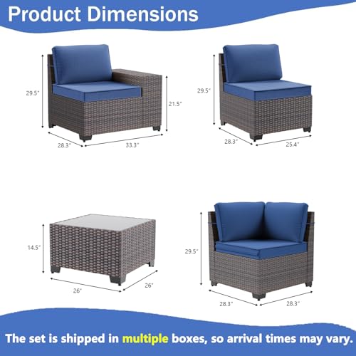 Image of 9 PCS Outdoor Patio Furniture Set,Outdoor Sectional Furniture All Weather PE Rattan Wicker Patio Conversation Set,Swivel Rocking Chairs Set,Navy Blue