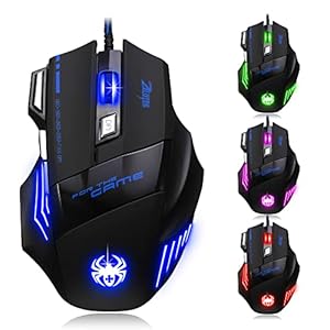 Zelotes Gaming Muis,7 Knoppen 7200DPI Bedrade Muis, USB LED Optische Ergonomische Muis,Gaming-muis Mouse voor Notebook,PC,Mac,Zwart