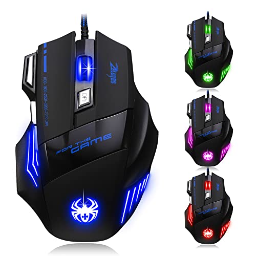 zelotes Souris Gamer Filaire,7200DPI,7 Boutons,Haute Précision,Conception Ergonomique,LED,Optique USB Souris de Jeu pour PC,Ordinateur Portable,Mac,Noir
