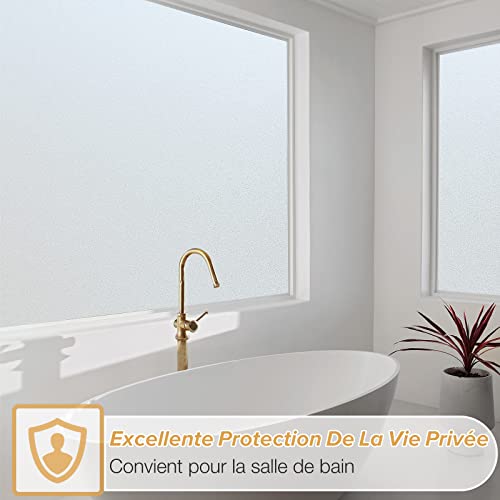 rabbitgoo Film Occultant Fenêtre, Film Fenetre Anti Regard 44.5x200cm avec Grille Facile à Couper, Sticker Electrostatique Vitre Dépoli Anti UV, Brise Vue Fenetre pour Salle de Bain Chambre Cuisine – vue 6