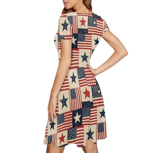 Image of AFPANQZ Womens Casual Summer Lightweight Vintage Dress Short Sleeve Midi Dress Knee-Long Luxury Formal Dress