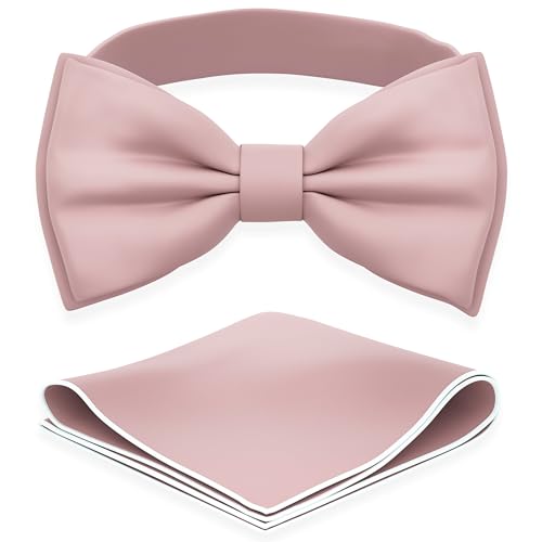 Image of Adam Young Men's Bow Ties with Handkerchief Pre-Tied Style Formal Satin Classic Bowtie for Tuxedo Faux Silk