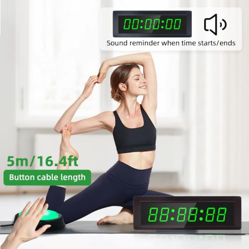Gym Timer Clock with Remote Control & Push Button,7 RGB Color, Programmable Interval Timer, Countdown/Up Stopwatch,Wall Clock for Home Gym Garage,Portable Training Accessories(Plug-in) - Image 5