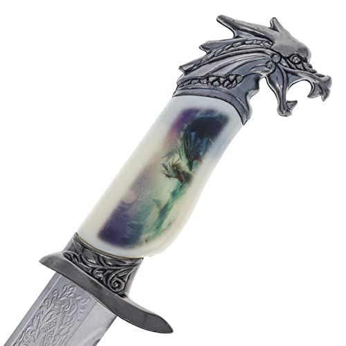 ASR Outdoor 13 inch Fantasy Dragon Mythical Etched Blade Collectors Hunting Knife, Ornamental Scabbard and Handle