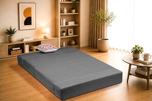 Image of One Seater Sofa Cum Bed Jute Fabric 3 X 6 Ft| Space Saving Foldable Sofa Bed for Living Room & Guest Room | Comfortable Multi-Functional Furniture - Grey