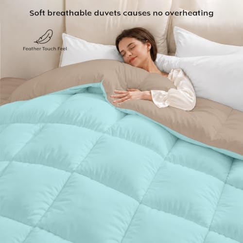 Image of AYKA Reversible Comforter 220 GSM Microfiber Reversible AC Comforter /Blanket for Winter /Quilt /Dohar /Duvets for King Size Blanket /Comforter Double Bed (Taupe & Aqua, 90 * 100 inch)