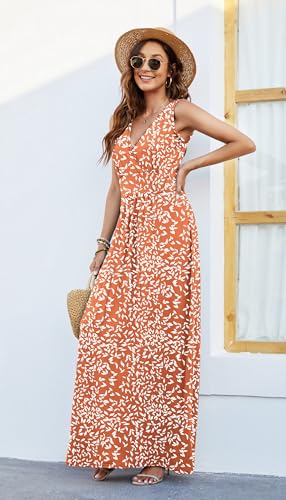 Image of AUSELILY Maxi Dresses for Women Summer Casual Sleeveless V Neck Wrap Dress | Sleeveless Long maxi dress with wrap V neck & side pockets, for formal cocktail, beach & casual daily wear