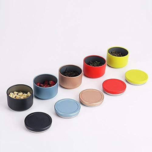 MAXGOODS 5 Pack Mini Metal Round Tea Sugar Coffee Tins Storages, Coffee Storage Canisters, Sealed Cans with Airtight Lids for Loose Tea Spice Coffee Bean Sugar