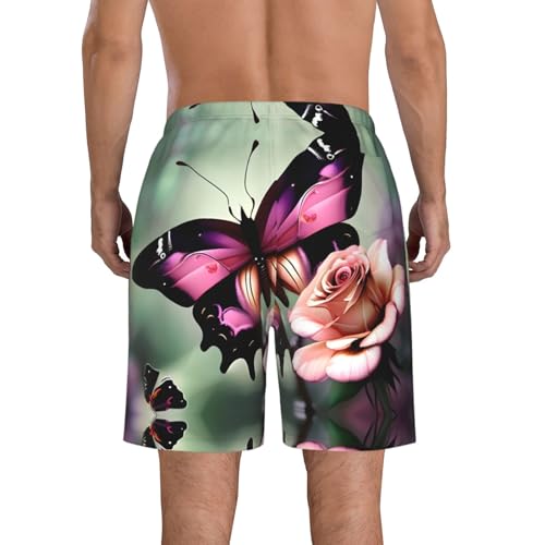 Flower Rose Butterfly Print Stylish Beach Shorts Swim Trunks Lightweight Breathable Summer Outdoor Activities3