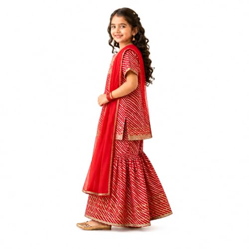 Image of LITTLE GINNIE Girls Kurta Sharara Set | Traditional Ethnic Wear for Kids