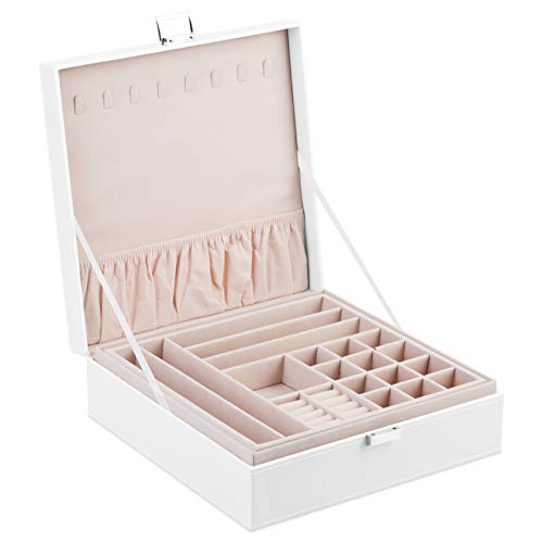 A&A Large Jewelry Storage Organizer Box 2 Layers Combined Storage Case With Buckle White #TOP1