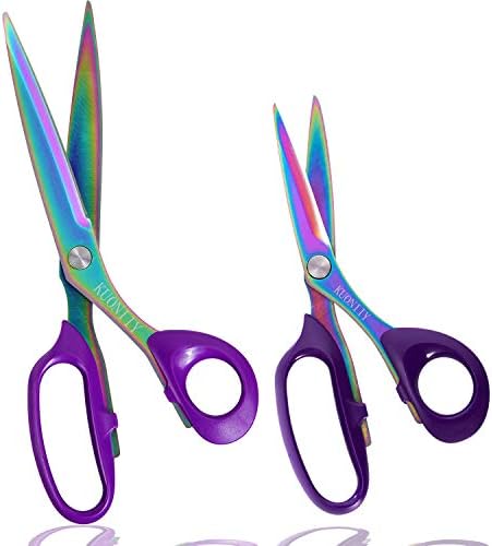 KUONIIY Fabric Scissors,Multi-Purpose Heavy Duty Colorful Titanium Plated Stainless Steel Sewing Scissors,Sewing Fabric Leather Dressmaking Shears Professional Scissors，2 Pack（8Inch+10Inch）