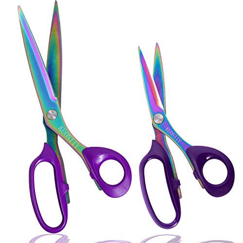 Kuoniiy Fabric Scissors,Multi-Purpose Heavy Duty Colorful Titanium Plated Stainless Steel Sewing Scissors,Sewing Fabric Leather Dressmaking Shears Professional Scissors，2 Pack（8Inch+10Inch） #TOP10