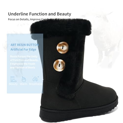 Obtaom Women’s winter snow boots Short Mid Calf fashion boot Art Resin button Faux Suede boots for women3