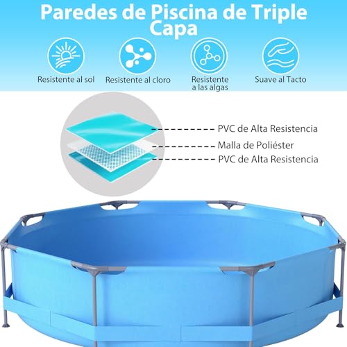 Miniatura 3 de Goplus 4383l Piscina Desmontable Redonda Con Depuradora, Swimming Pool Grande Exterior Para 2-3 Adultos Y Infantils Con Soporte Tubular Metálico, Almohadillas Antideslizantes 306 X 306 X 76cm