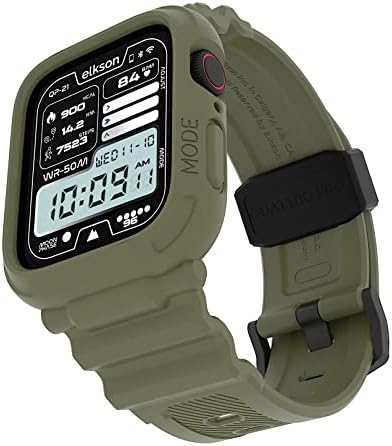 elkson Made for Apple Watch Band 45mm 44mm Bumper Case, Quattro Pro Rugged Men Bands for Apple Watch SE iWatch Series 9 8 7 6 5 4 Cover, Sport Military Protective Cases Drop-Proof, Military Green