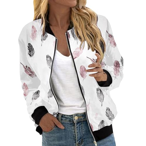 AMDOLE Chaqueta cuadrada con bolsillo fino para mujer, para otoño, para el ocio, blusa o camiseta de béisbol, talla S, blanco, XXL