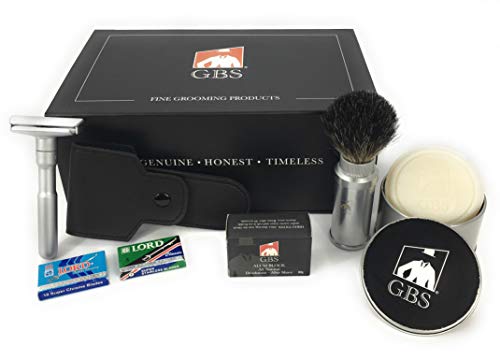 G.b.s Men's Futur Adjustable De Safety Razor With Badger Brush, Chrome Brush And Alum Block, Leather Case, Ocean Driftwood Shave Soap + Tin W/Lid And Blades! #TOP10