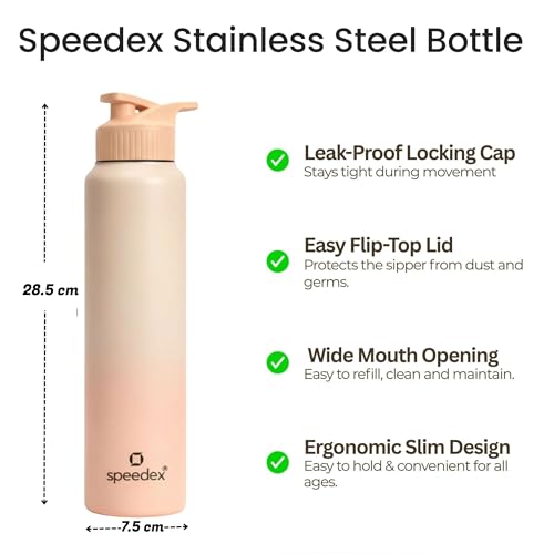 Image of Speedex Stainless Steel Metal Water Bottle 1 Ltr 1000 ml, BIS Approved, Leak Proof Sipper Cap Bottle for Office, School, Gym, Travel, Daily Use for Men, Women, Kids, Adults, Peach Orange, Set of 3