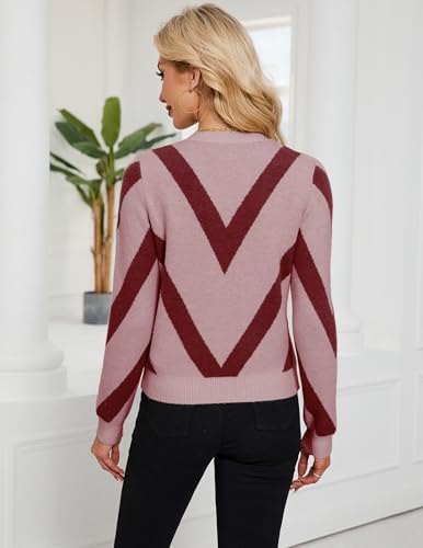 Image of Libsorge Womens Dressy Casual Color Block Striped Sweater Fall 2025 Trendy Outfits Lightweight Ribbed Knit Pullover Top