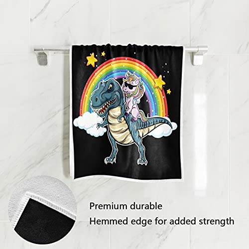 Qugrl Dinosaur Unicorn Hand Towels Rainbow Kitchen Dish Towels, Soft Quality Premium Fingertip Washcloths Bathroom Decor For Guest Hotel Spa Gym Sport 30 X 15 Inches #TOP2
