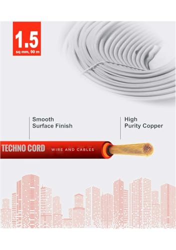 Image of TechnoCord pvc Insulated Wire 90 Meter Copper Wire (RED, 1.50 SQ MM)
