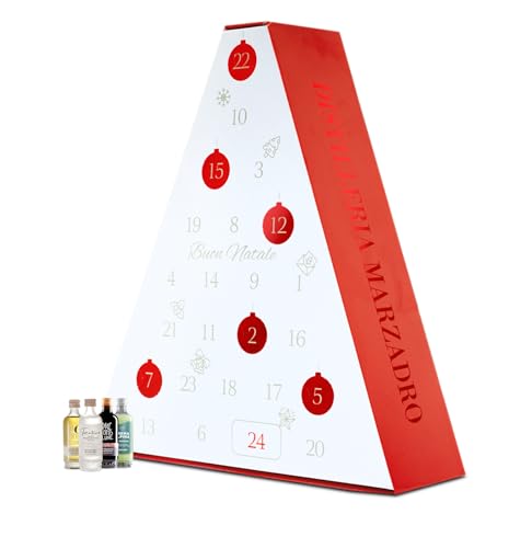 Marzadro - Calendario dell'Avvento con Distillati Artigianali tra cui Grappe, Liquori e Gin - Totale 24 Bottiglie