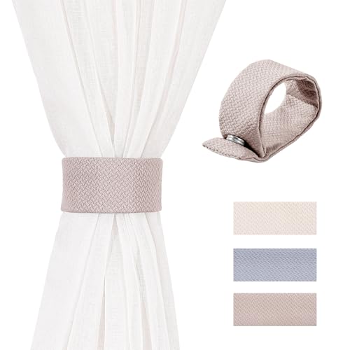 Bennertee Magnetic Curtain Tiebacks 2 Pack, Perfect for Thin, Short Drapes, Not for Heavy or Long Fabrics, Holdbacks, Pull Holders, Brown