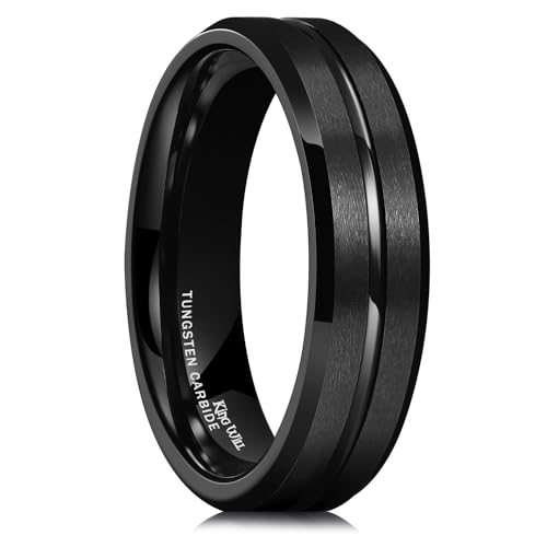 Image of King Will Tungsten Carbide Wedding Band for Men Women-6 /8 /10mm Width Multicolor Available with Grooved Center Wedding Ring Suitable for Work, Gym Comfort Fit Size 4-16