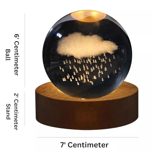 Image of 3D Rain Cloud Crystal Ball LED Night Lamp, Engraved Cloud & Raindrop Design, Wooden Base, Cozy Decorative Table Light for Bedroom, Gift (Rain Cloud)