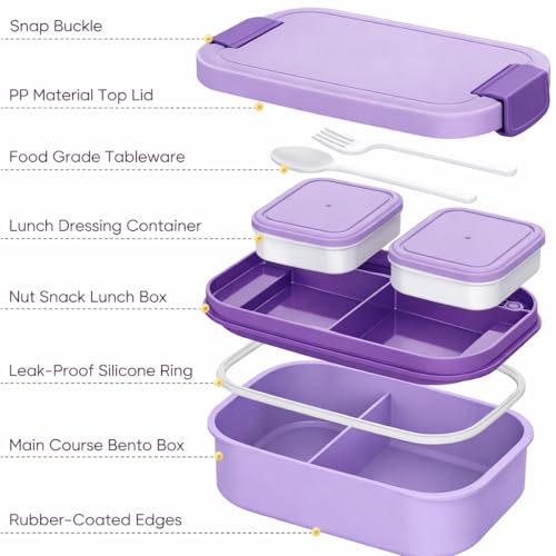 Image of YELONA Lunch Box for Office & Kids 1900ML | Double Layer Leakproof Bento Box with 5 Compartments | Microwave Safe, Built-in Spoon & Fork, BPA Free Tiffin Box - Purple
