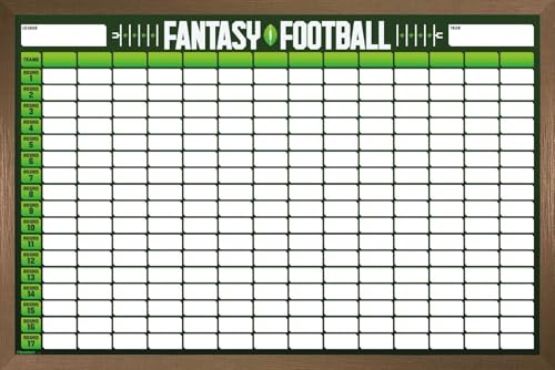 Trends International Fantasy Football 14 Team Draft Board Wall Poster, 22.4L x 14.7W, Bronze Framed Version