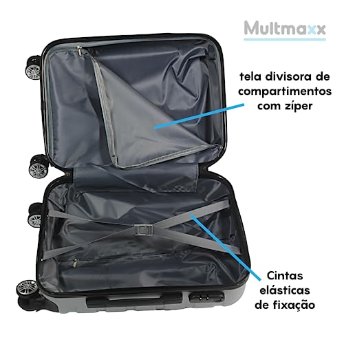 Mala de Viagem de Bordo Pequena 10Kg em ABS Rodinhas 360º Prata Multmaxx