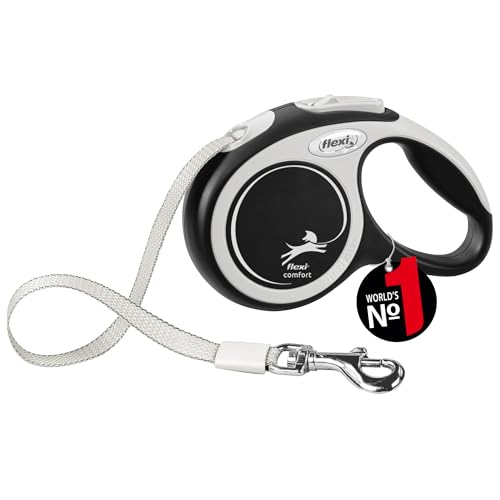 flexi® Comfort XS Gurt 3 m schwarz, Roll-Leine für kleine Hunde bis 12 kg. Nur 126 gr. leichte Taschenleine im Miniformat 8,2 x 13 cm, Griffgröße für 3-Finger
