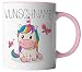 Produktbild vanVerden Tasse für Kinder - Einhorn mit Schmetterling - Wunschnamen anpassbar personalisiert - Geschenk Idee Valentinstag Kaffeetasse Spruch, Tassenfarbe:Weiß/Rosa