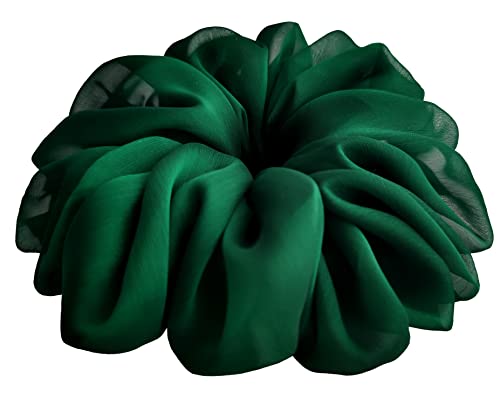 38 Colors Available, Big Scrunchies For Hair, Soft Cheer Chiffon Large Ponytail Holder, Cute Birthday Gift For Women Girl Teen, Holiday Accessory (Grass Green) #TOP2