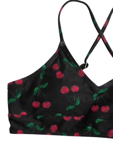 Image of Floerns Girl's 3 Piece Swimsuit Cherry Print Cute Bikini Set with Cover Up Skirt