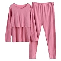 aromm Damen Umstandsmode Langarm-Stillshirts Oberteile und Lange Freizeithosen Stillkleidungsset, Altrosa, M