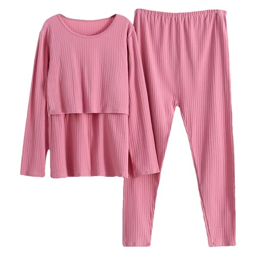 aromm Damen Umstandsmode Langarm-Stillshirts Oberteile und Lange Freizeithosen Stillkleidungsset, Altrosa, M