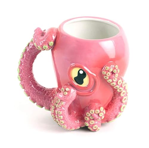 Taza de pulpo 3D, forma novedosa, para amantes del café y el té con leche en festivales o cumpleaños, color rosa