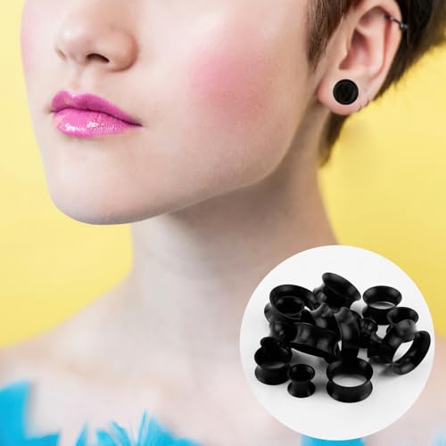 16 Stück Weich Silikon Tunnel 6mm - 20mm, Ohrdehner Plug Piercing Expander Set, Sicher und Flexibel für Frauen & Männer (Schwarz)