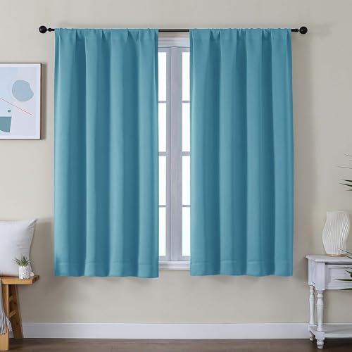 Image of Simplebrand Ava Turquoise Short Blackout Curtains for Bedroom 54 Inches Long 2 Panels Set, Solid Thermal Insulated, Energy Saving Window Treatment Curtains Blackout Drapes, W40 x L54 Inch, Turquoise