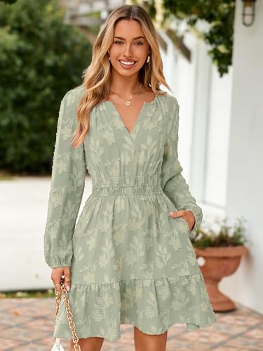Image of BerryGo Womens Long Sleeve Mini Dress Casual A Line Flowy Loose Vacation Party Babydoll Fall Short Dresses with Pocket