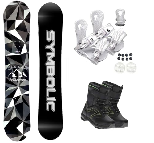 Symbolic Platinum Women Girl Snowboard & Bindings & Blem Choice Boots Complete Package (110cm Platinum Rocker Board, 12c Kid Sym Grom Boot+White Bindg)