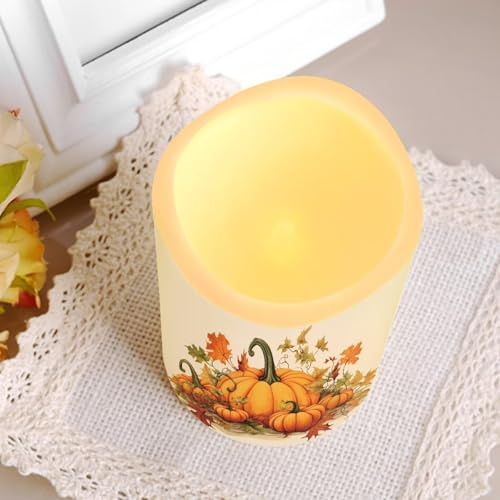 Image of Pumpkin Flickering Flameless Candles Happy 4th of July Pattern LED Pillar Candles Battery Operated with Timer Color Changing Electric Candles Thanksgiving Day Decorations